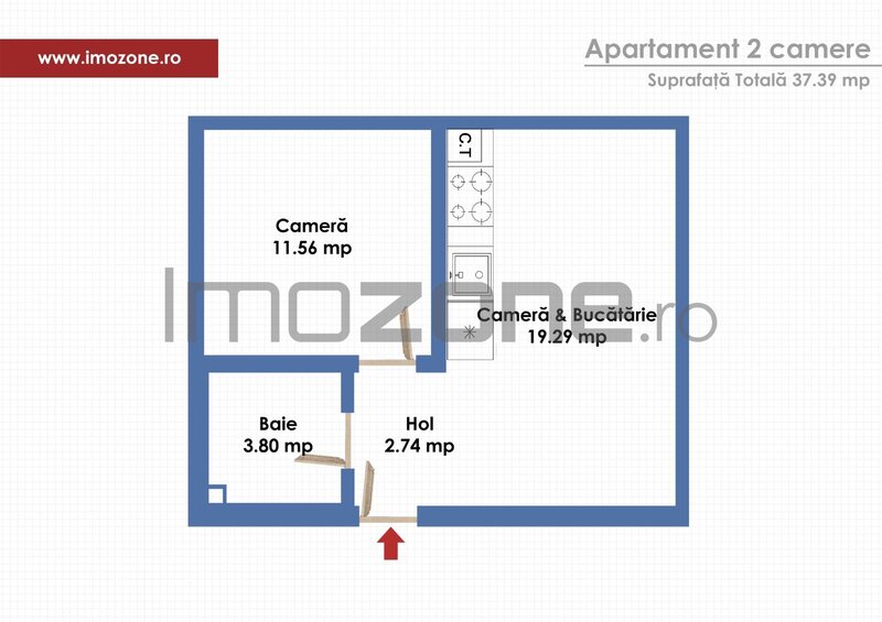 Militari Residence, apartament 2 camere, 37 mp, centrala proprie, bucataria inclusa,  0% comision.